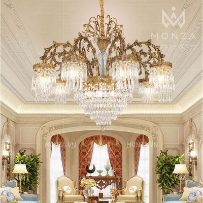 Đèn chùm đồng pha lê decor tân cổ điển MZ05878