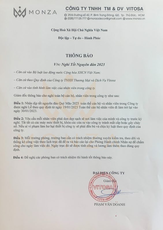 Thông báo nghỉ tết nguyên đán